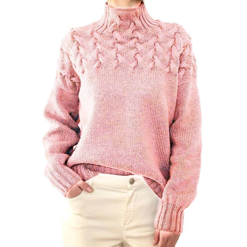 Cable Woven Detail High Collar Sweater