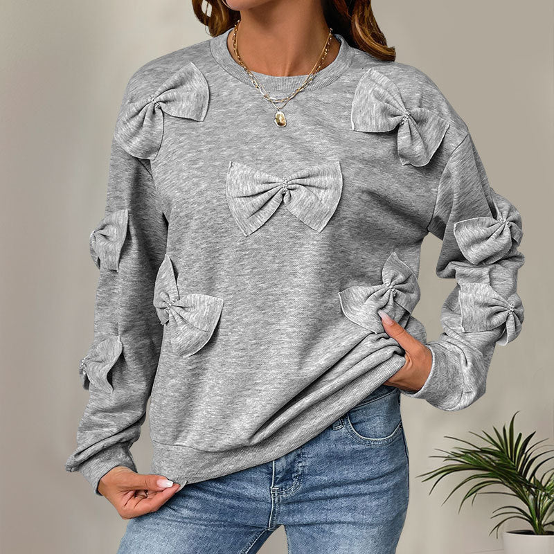 Grey Round-neck Bow Sweater