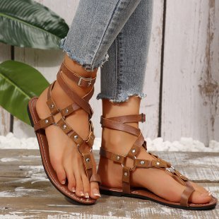 Cross Strap Serpentine Flat Sandals