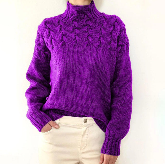 Cable Woven Detail High Collar Sweater