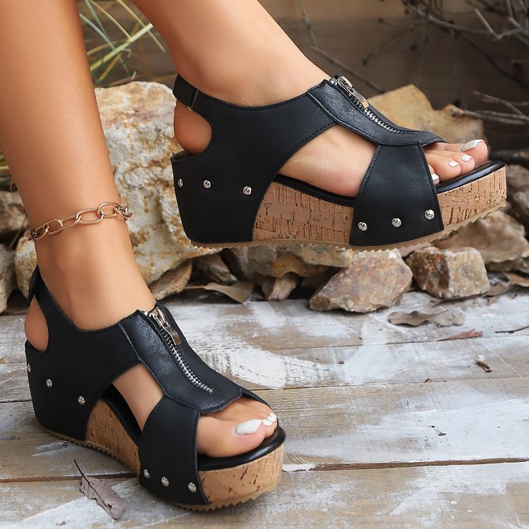 Zipper Wedges Sandals