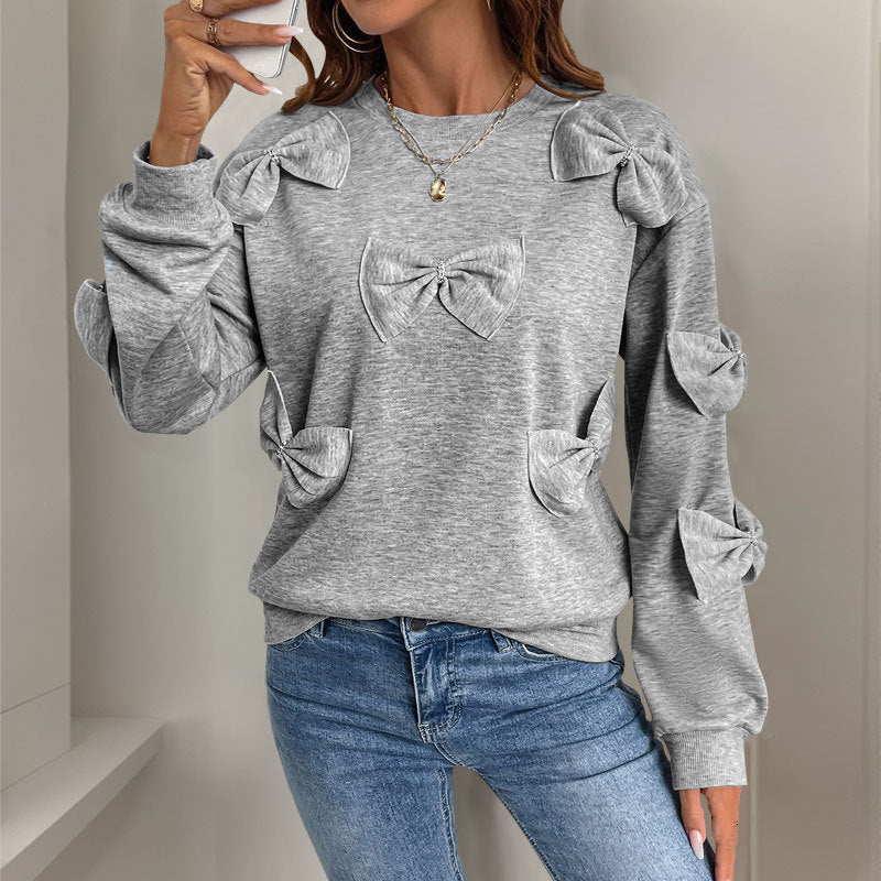 Grey Round-neck Bow Sweater