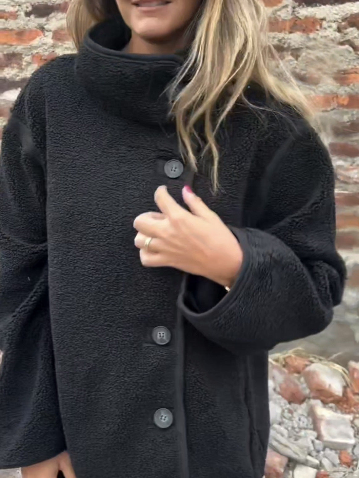 Fleece Style Lapel & Button Jacket