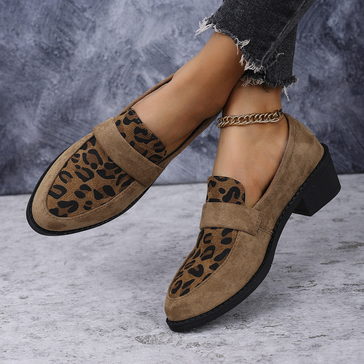 Leopard Print Slip-on Suede Shoes