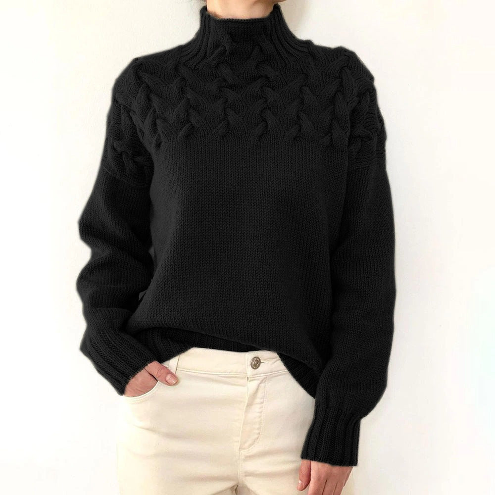 Cable Woven Detail High Collar Sweater