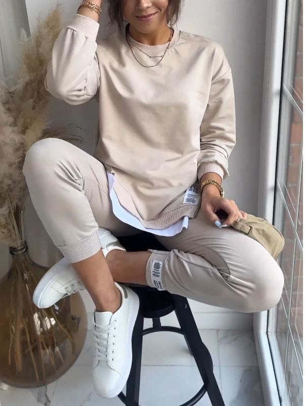Slit Design Sweatshirt & Slim Joggers Set