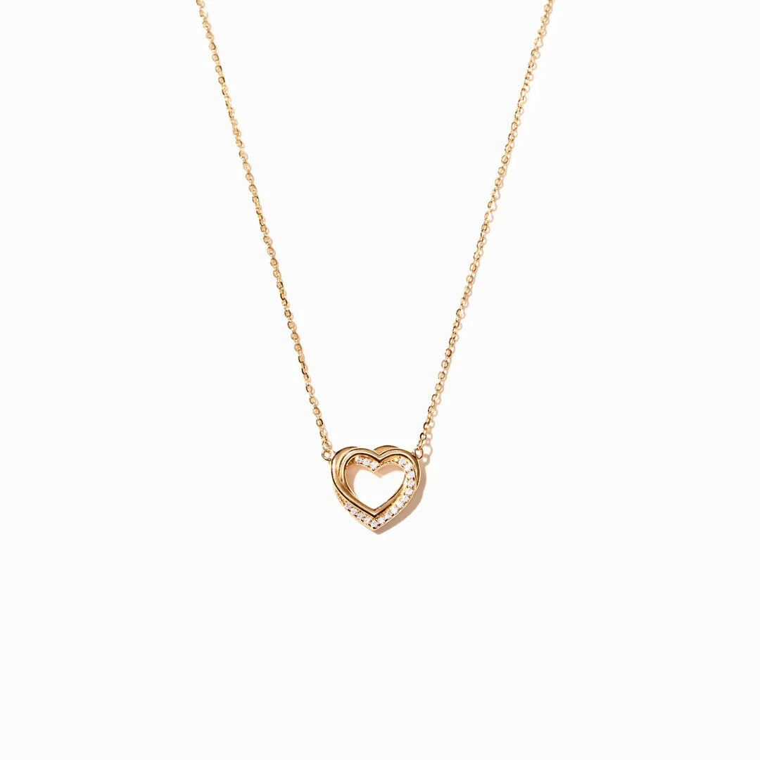 S925 Sterling Silver Overlapping Double Hollow Heart Necklace
