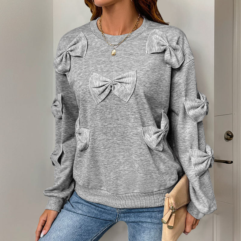 Grey Round-neck Bow Sweater