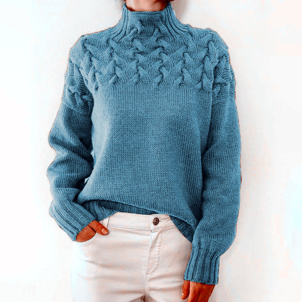 Cable Woven Detail High Collar Sweater