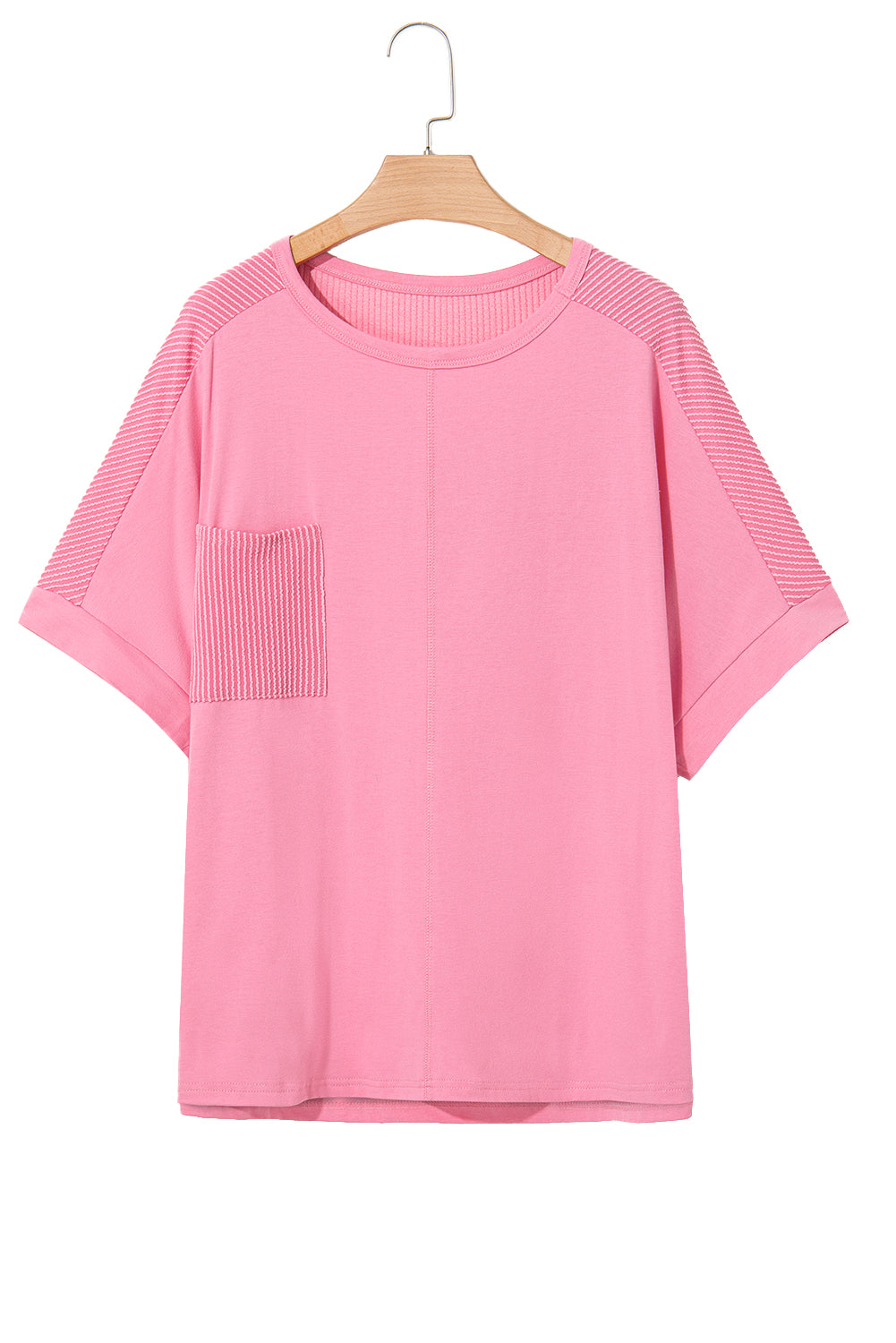 Curve Bonbon Corded Patchwork Pocketed T Shirt