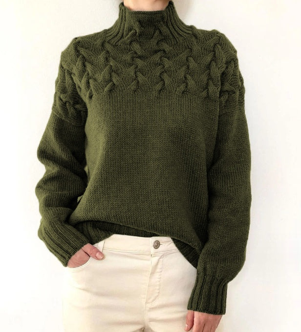 Cable Woven Detail High Collar Sweater