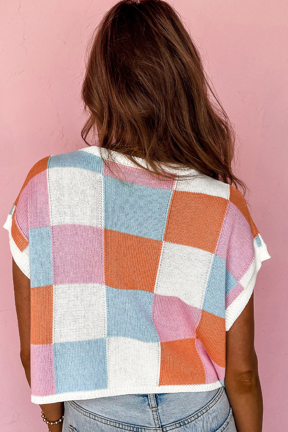 Colour Blocks Cap Sleeve Sweater