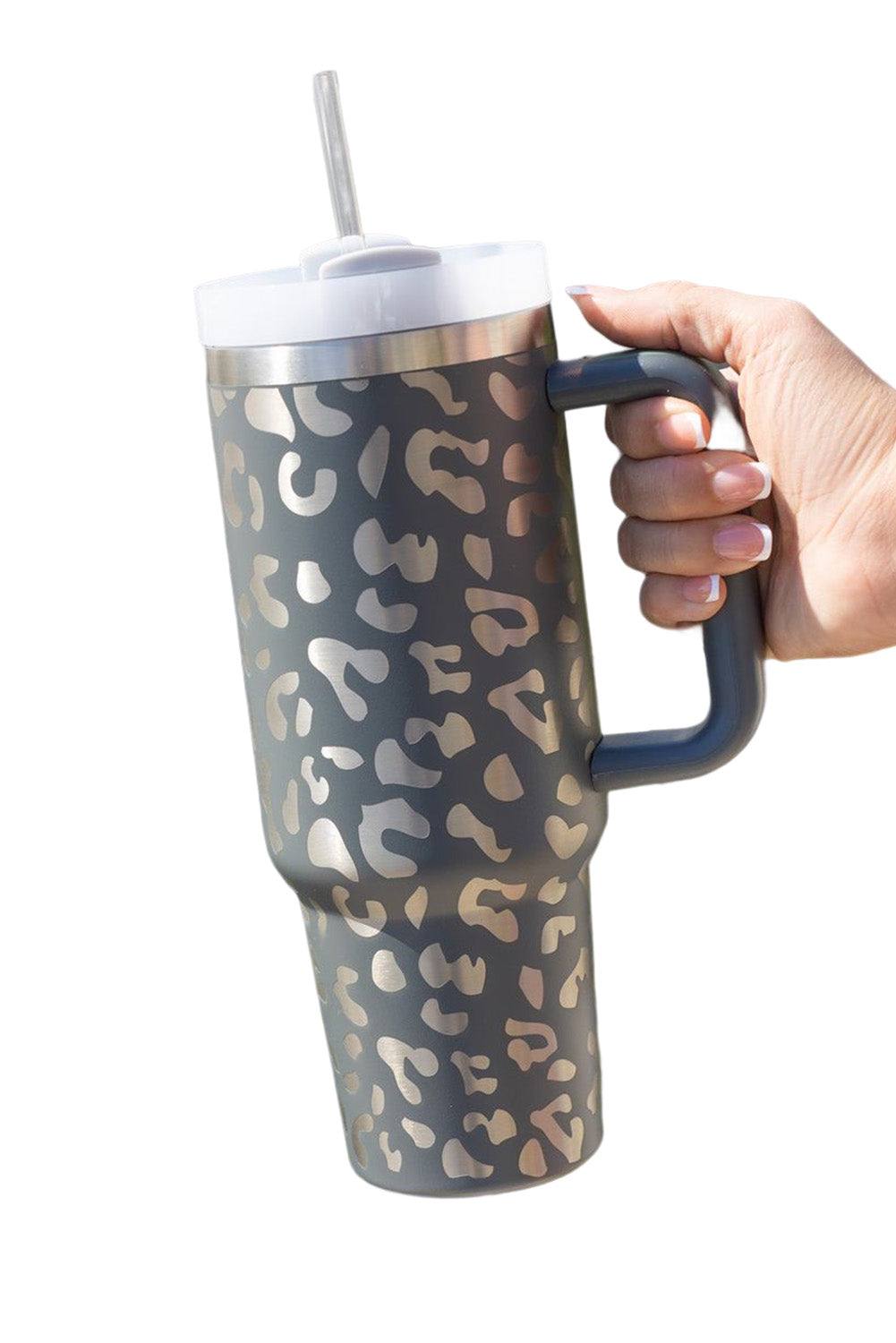 Grey Leopard Print 40OZ Stainless Steel Portable Cup with Handle