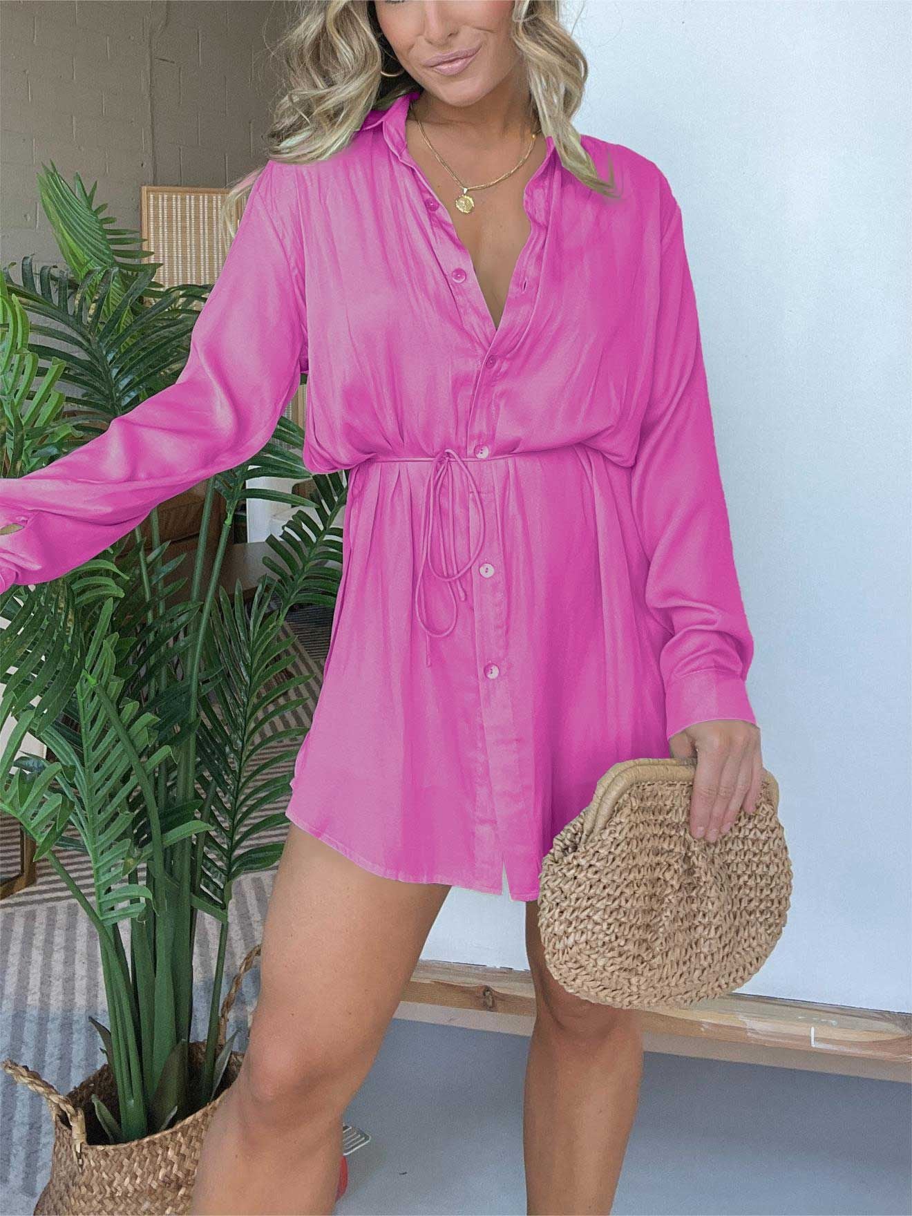 Long Sleeve Shirt Dress with Shorts