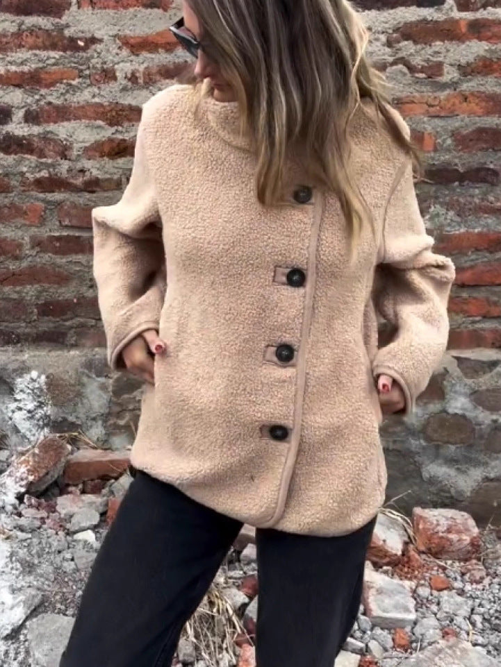 Fleece Style Lapel & Button Jacket