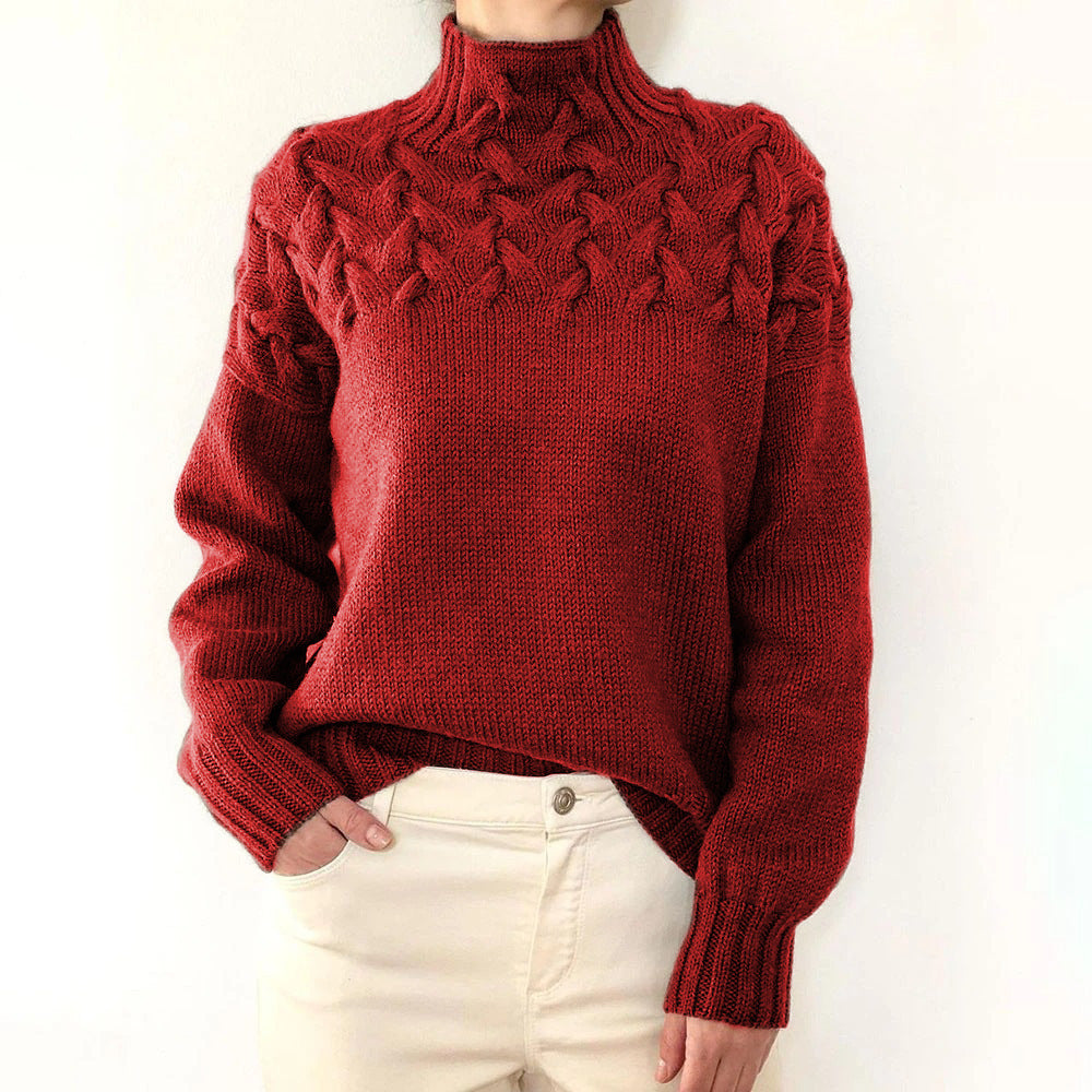 Cable Woven Detail High Collar Sweater