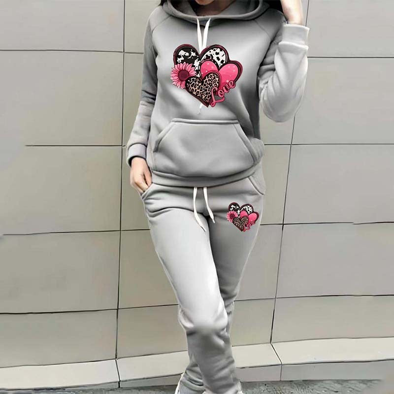 Heart Print Casual Tracksuit