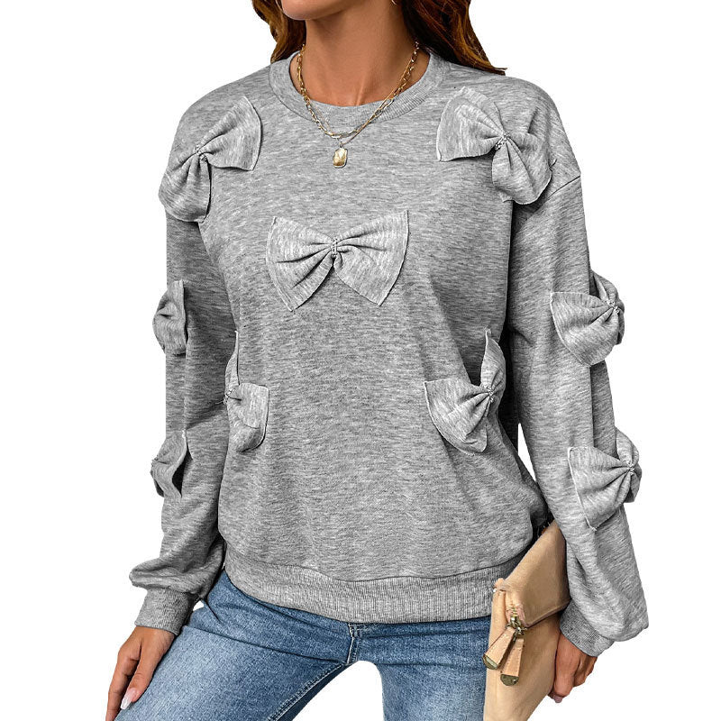 Grey Round-neck Bow Sweater