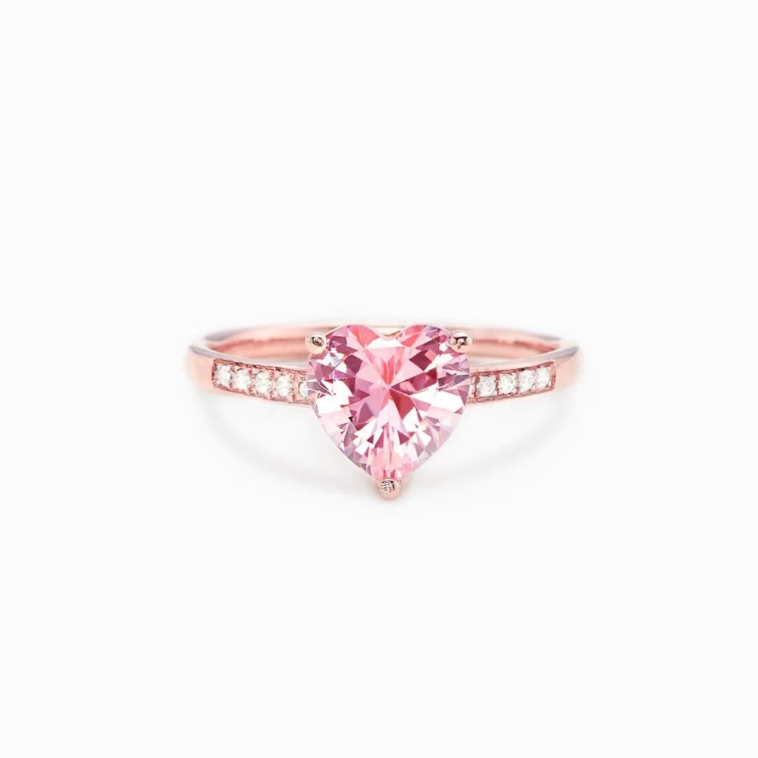 S925 Sterling Silver Pink Heart Adjustable Ring & Earrings