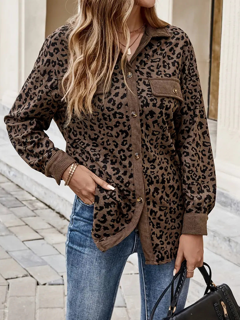 Leopard Print Corduroy Shirt Jacket
