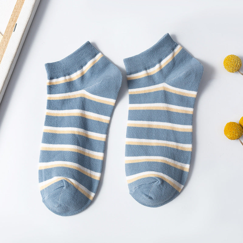 Plaid Sweet Blue Boat Socks Cotton College