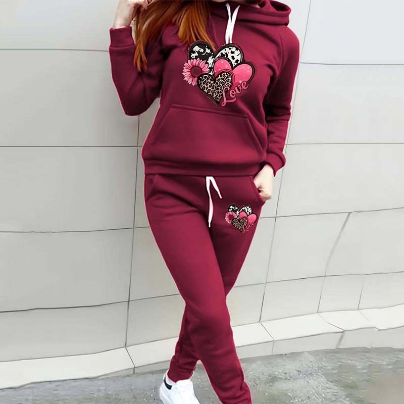 Heart Print Casual Tracksuit