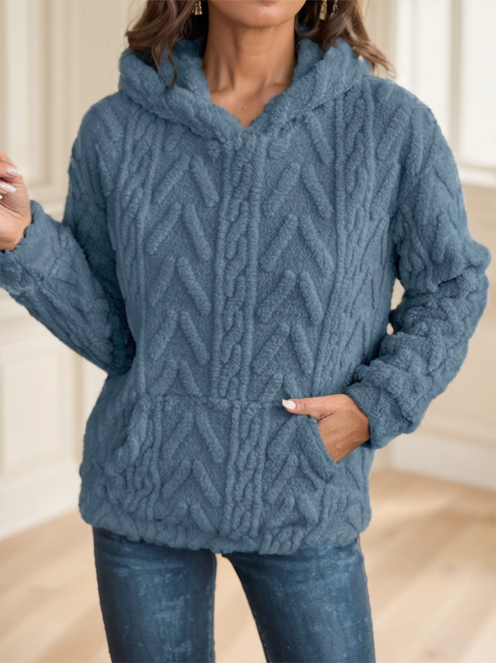 Teddy Bear Fleece Style Textured Hoodie
