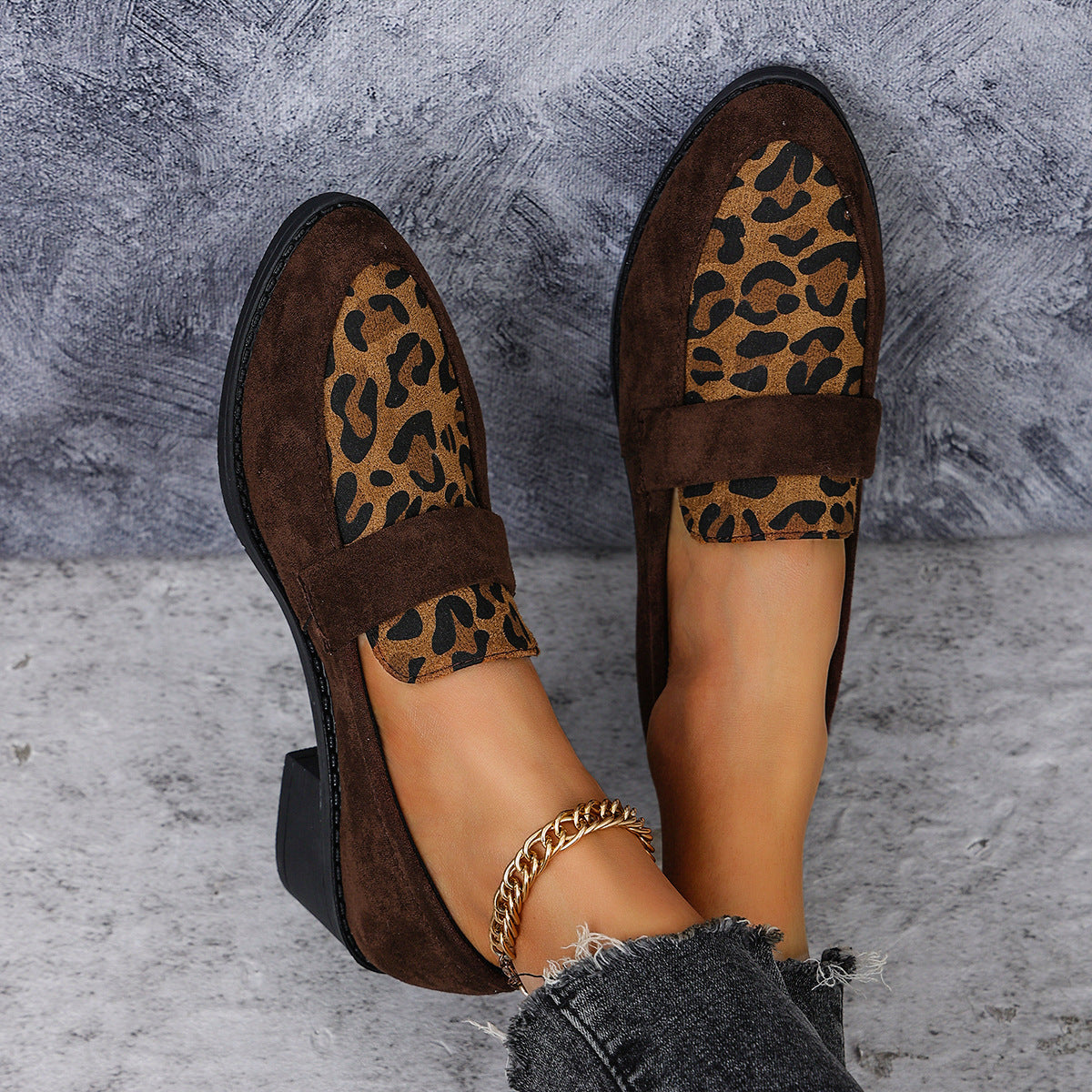 Leopard Print Slip-on Suede Shoes