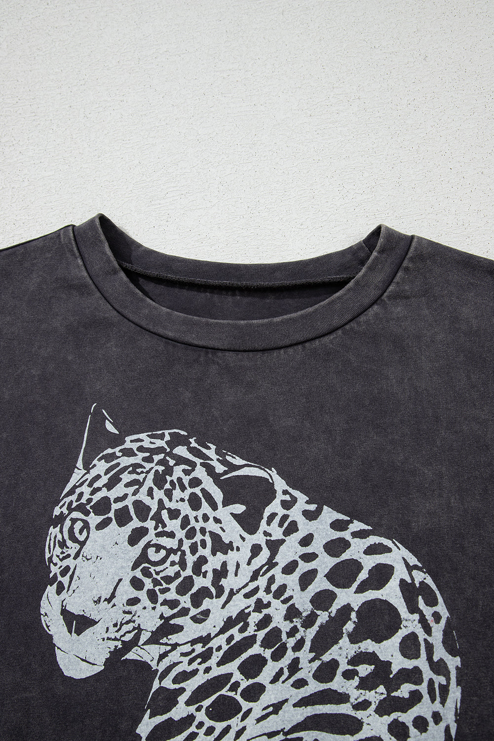 Medium Grey Vintage Cheetah Printed Mineral Wash Graphic Top