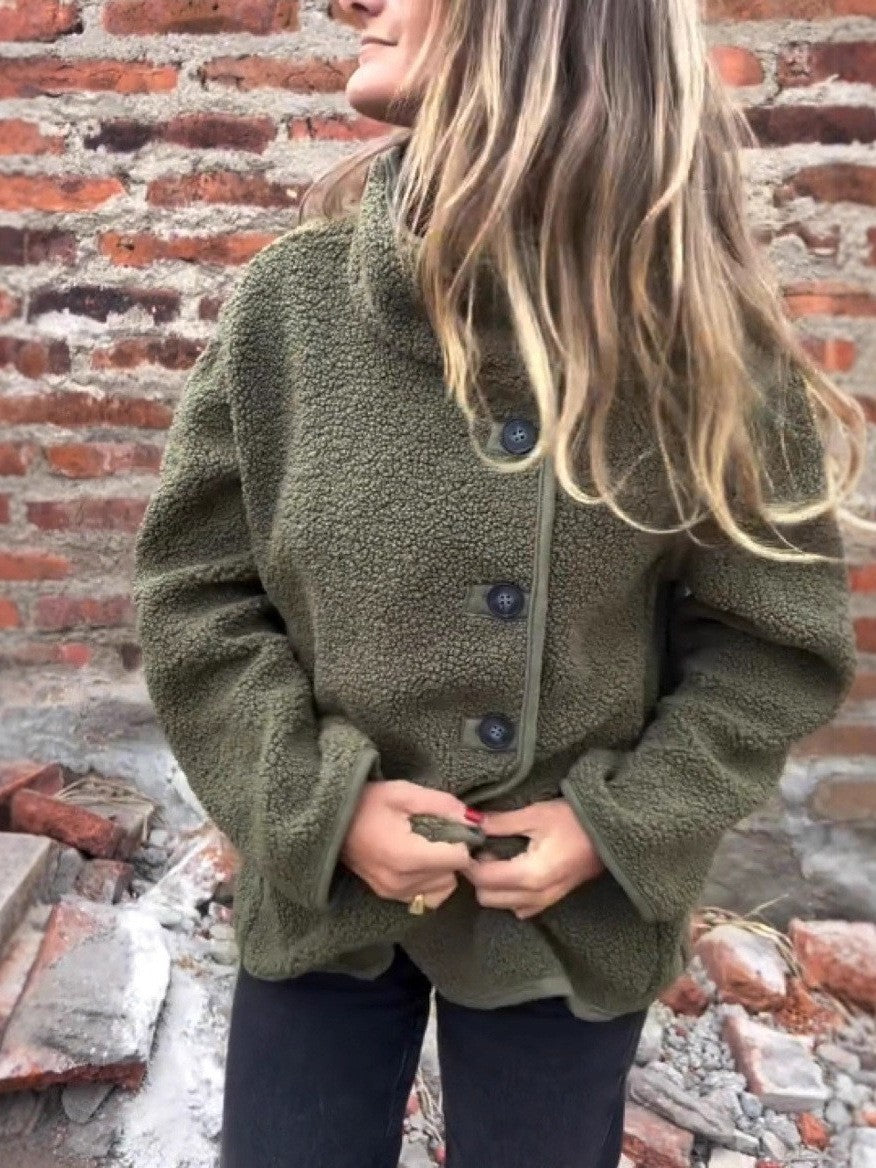 Fleece Style Lapel & Button Jacket