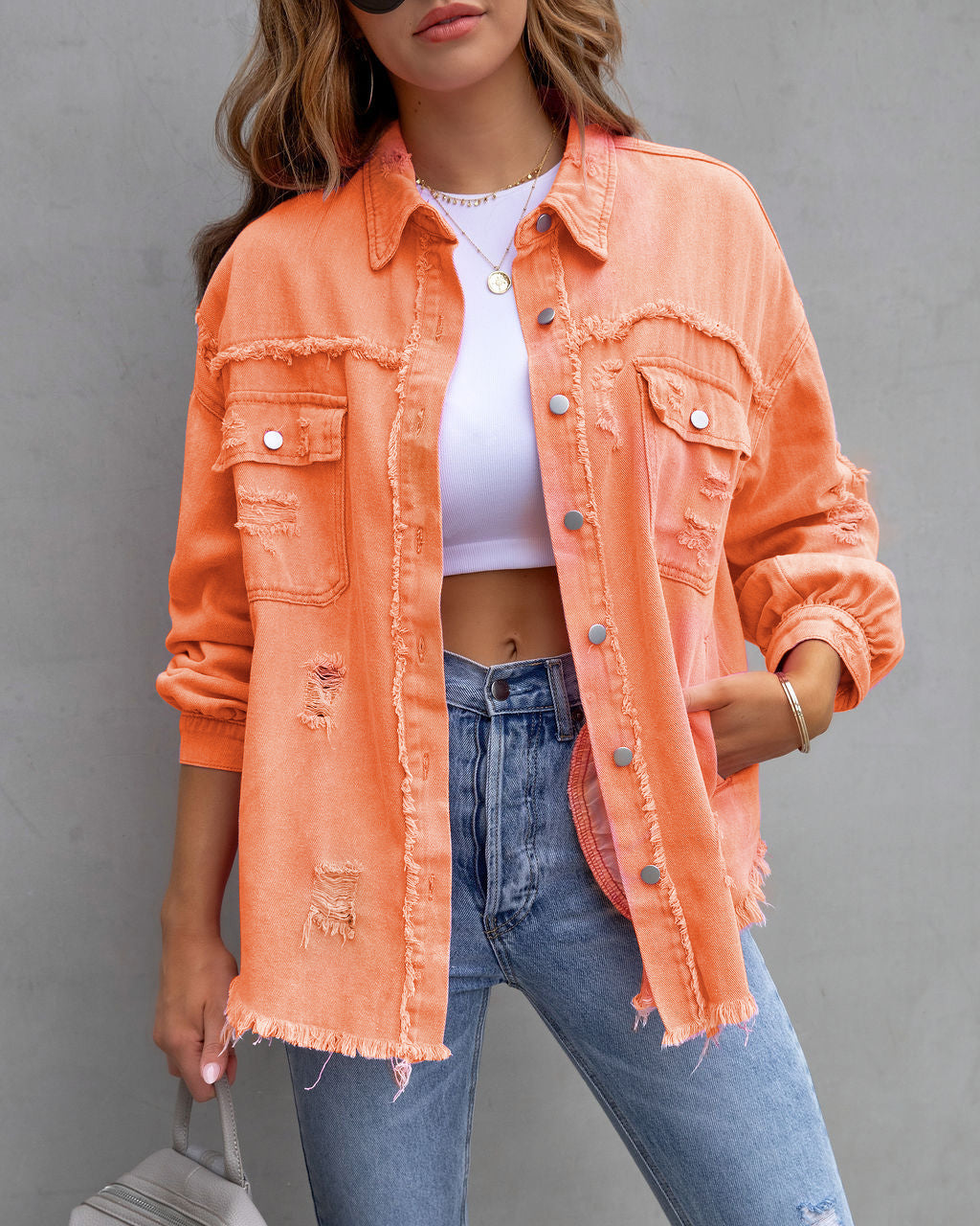 Ripped Spring Shirt Jacket