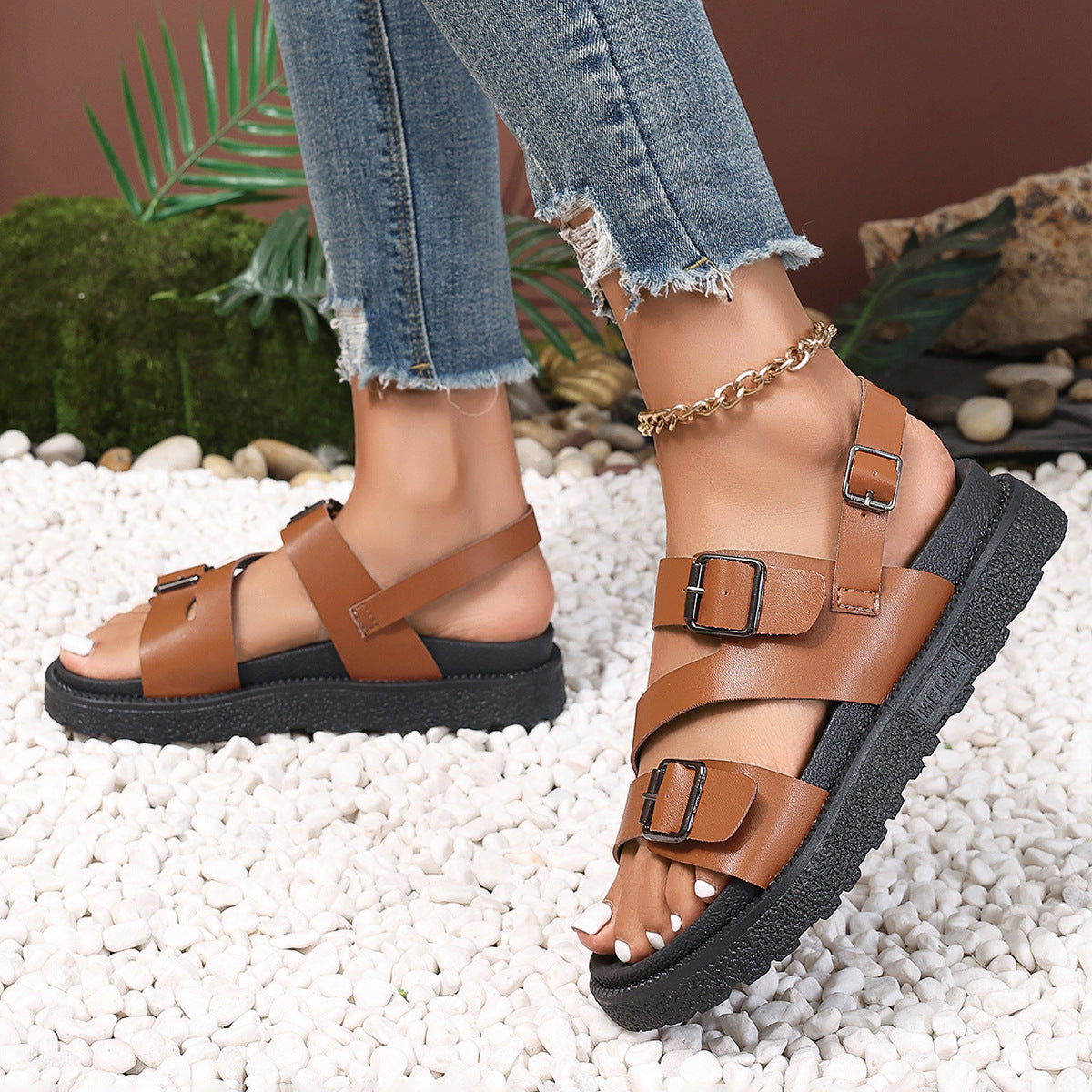 Buckled PU Sandals