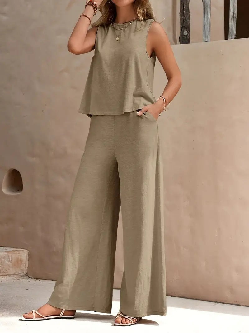 Elegant Spring Full Trouser & Vest Top Set