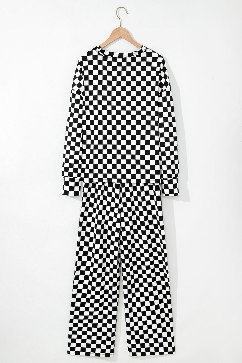 Checkered Print Long Sleeve Top and Pants Lounge Set