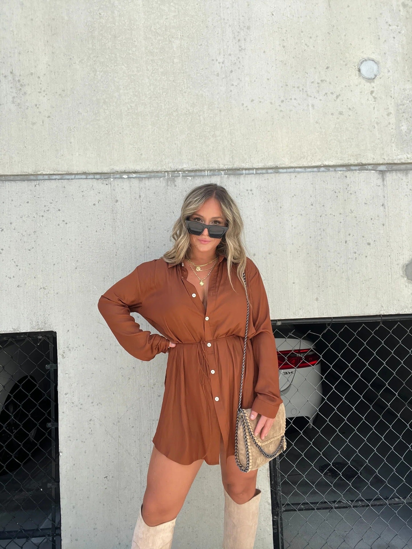 Long Sleeve Shirt Dress with Shorts