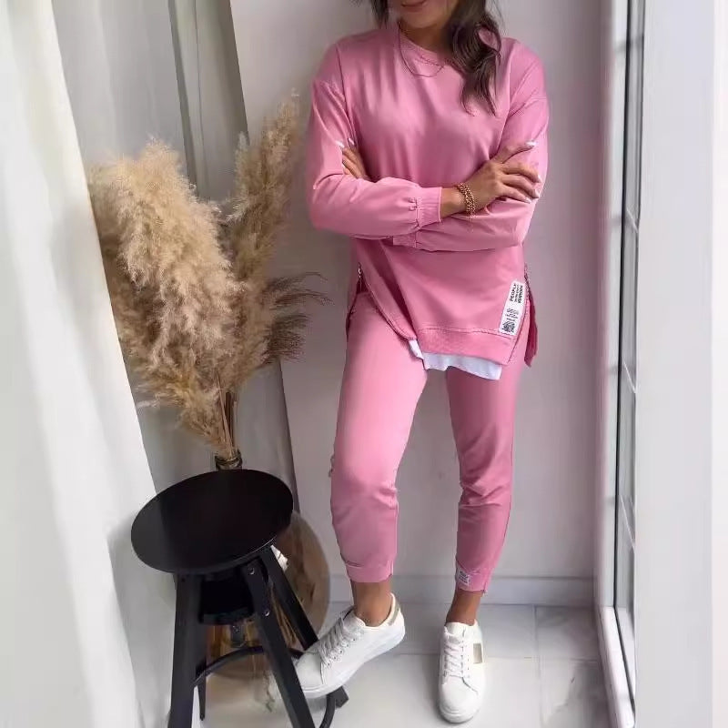 Slit Design Sweatshirt & Slim Joggers Set