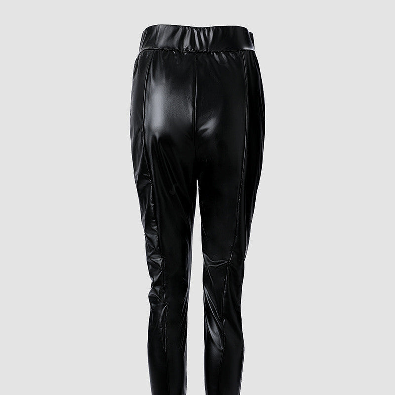 Wet Look Zip Up Rivet Leggings