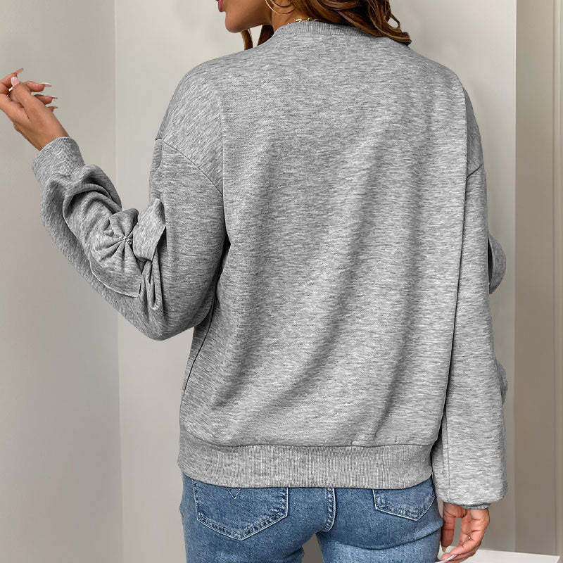 Grey Round-neck Bow Sweater