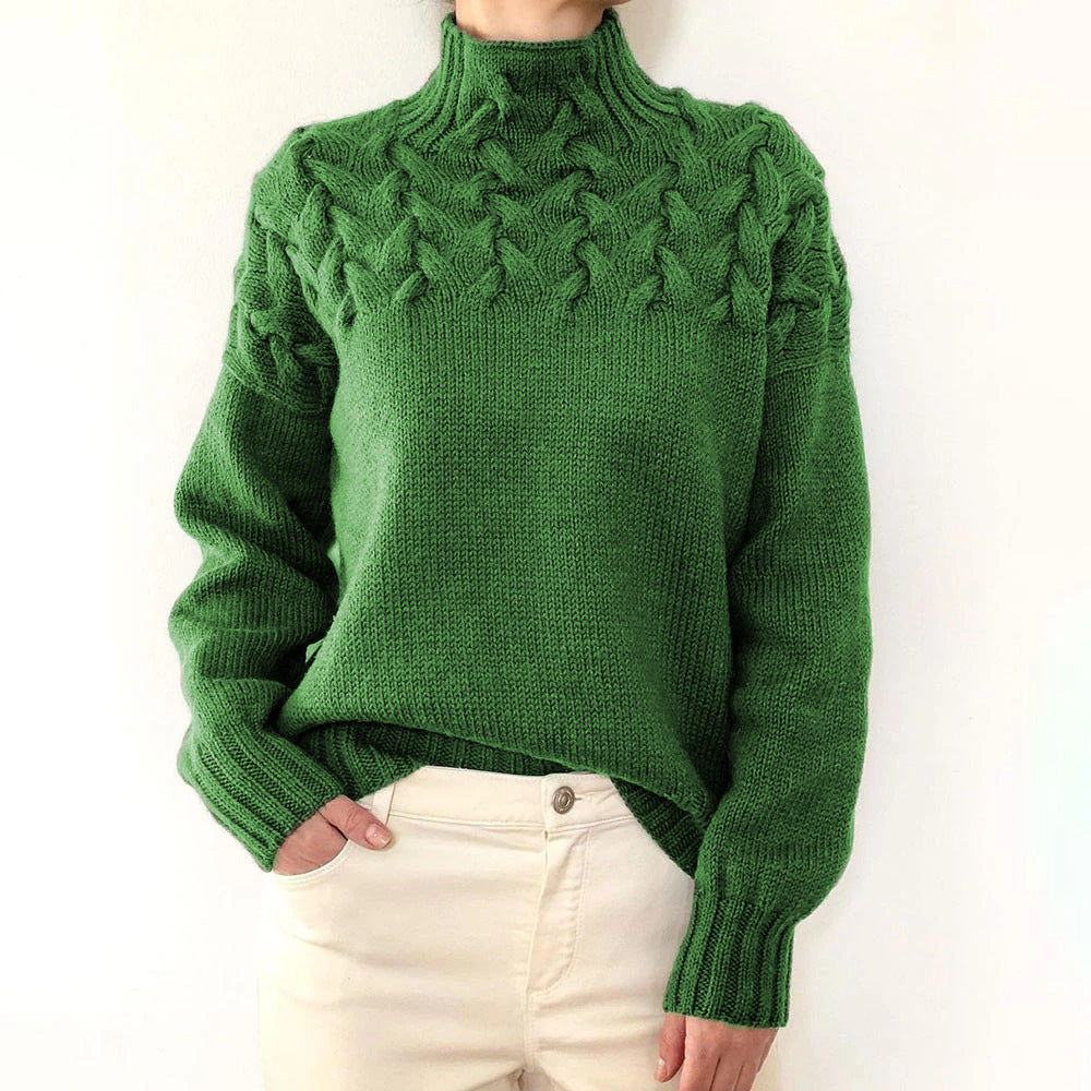 Cable Woven Detail High Collar Sweater