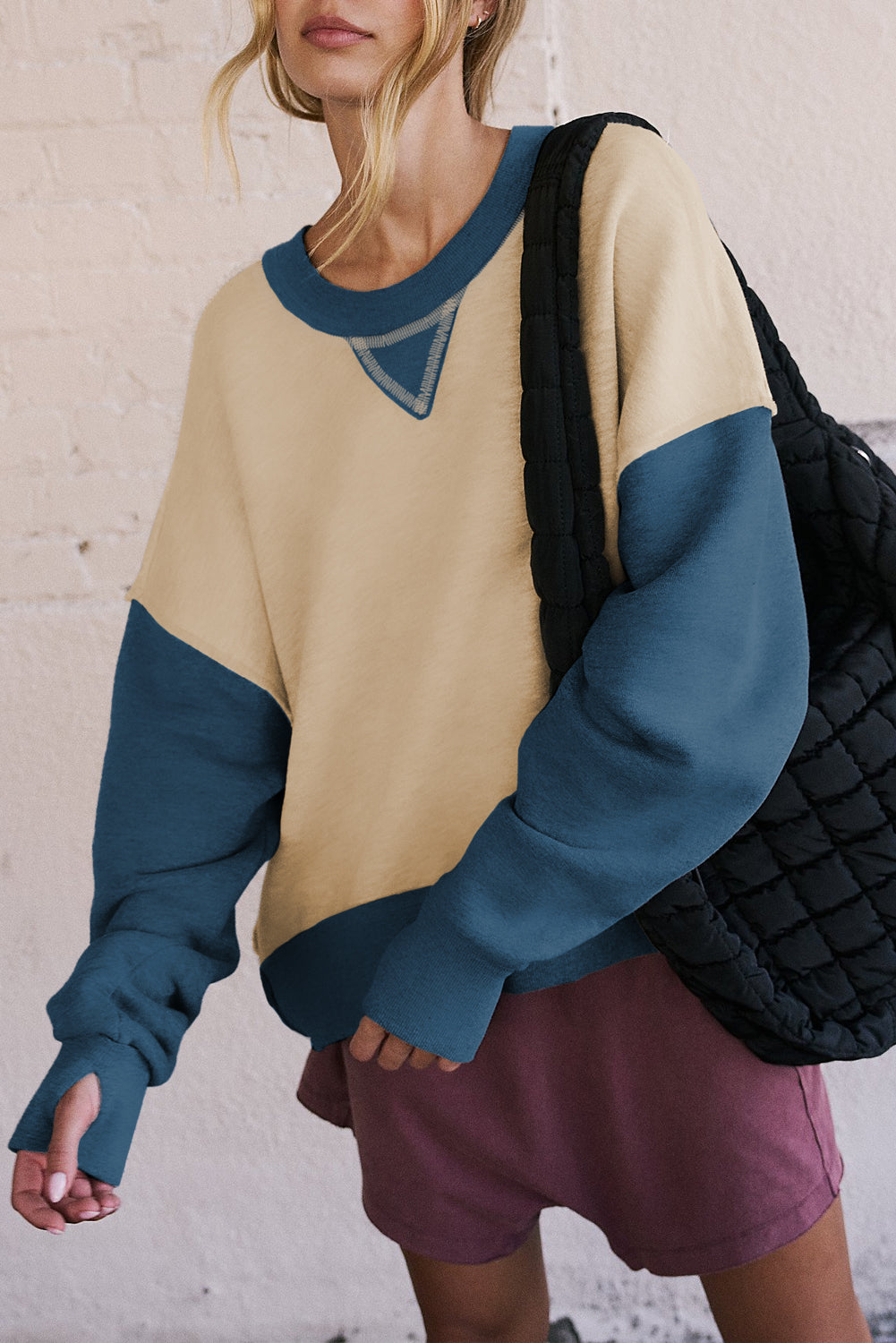 Thumbhole Sleeve Drop Shoulder Sweatshirt