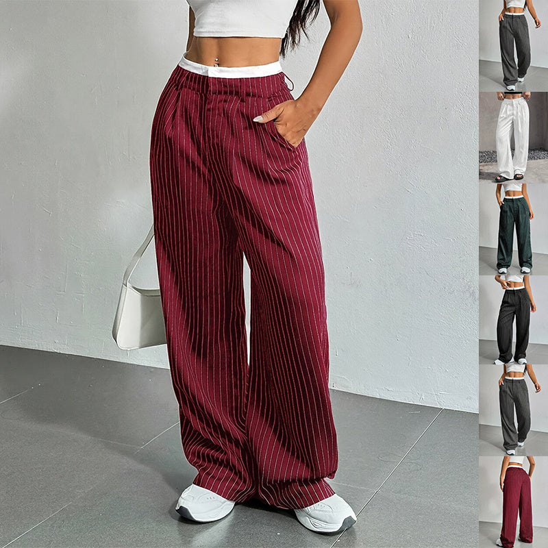 Pinstriped High Waist Straight Leg Trousers