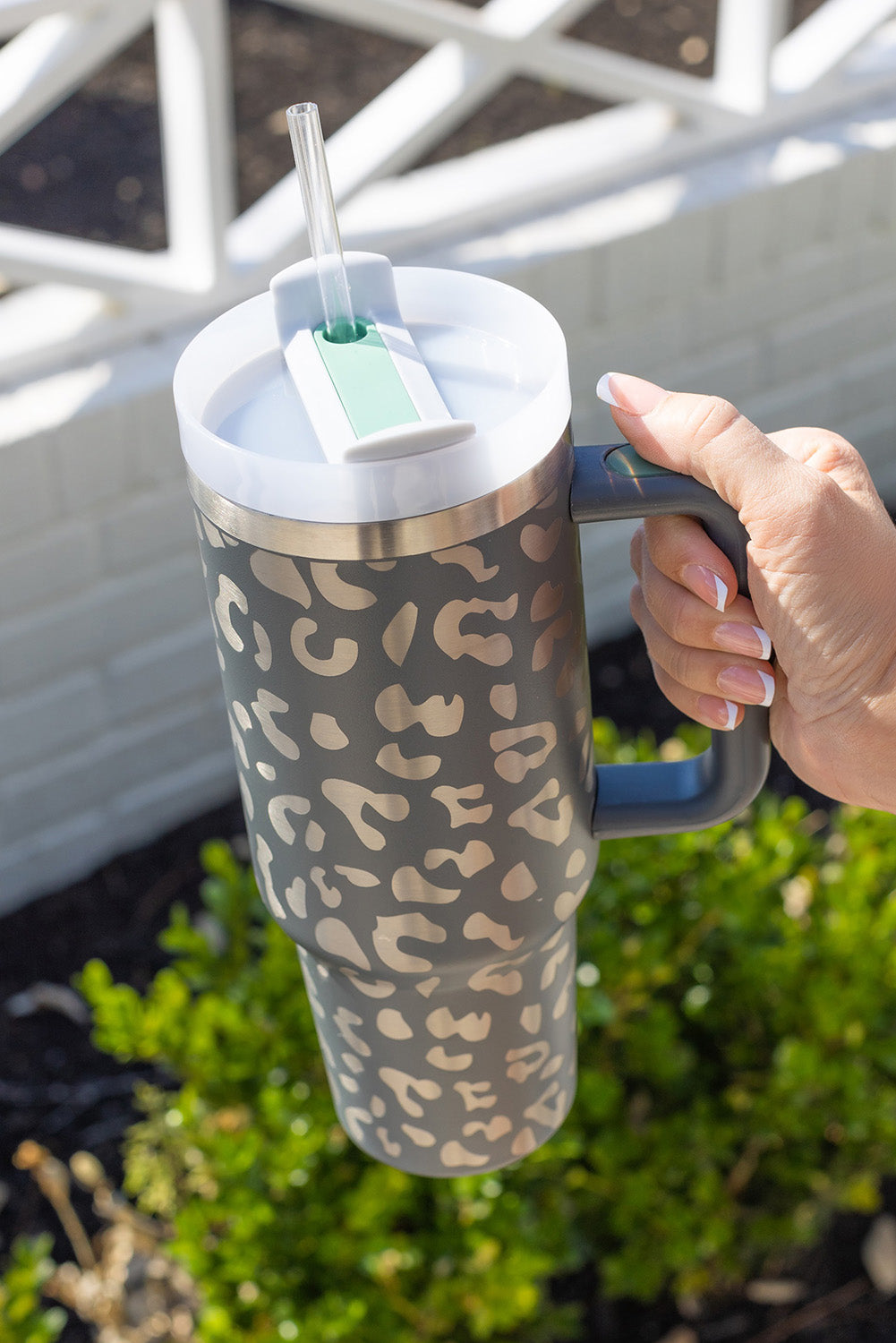 Grey Leopard Print 40OZ Stainless Steel Portable Cup with Handle