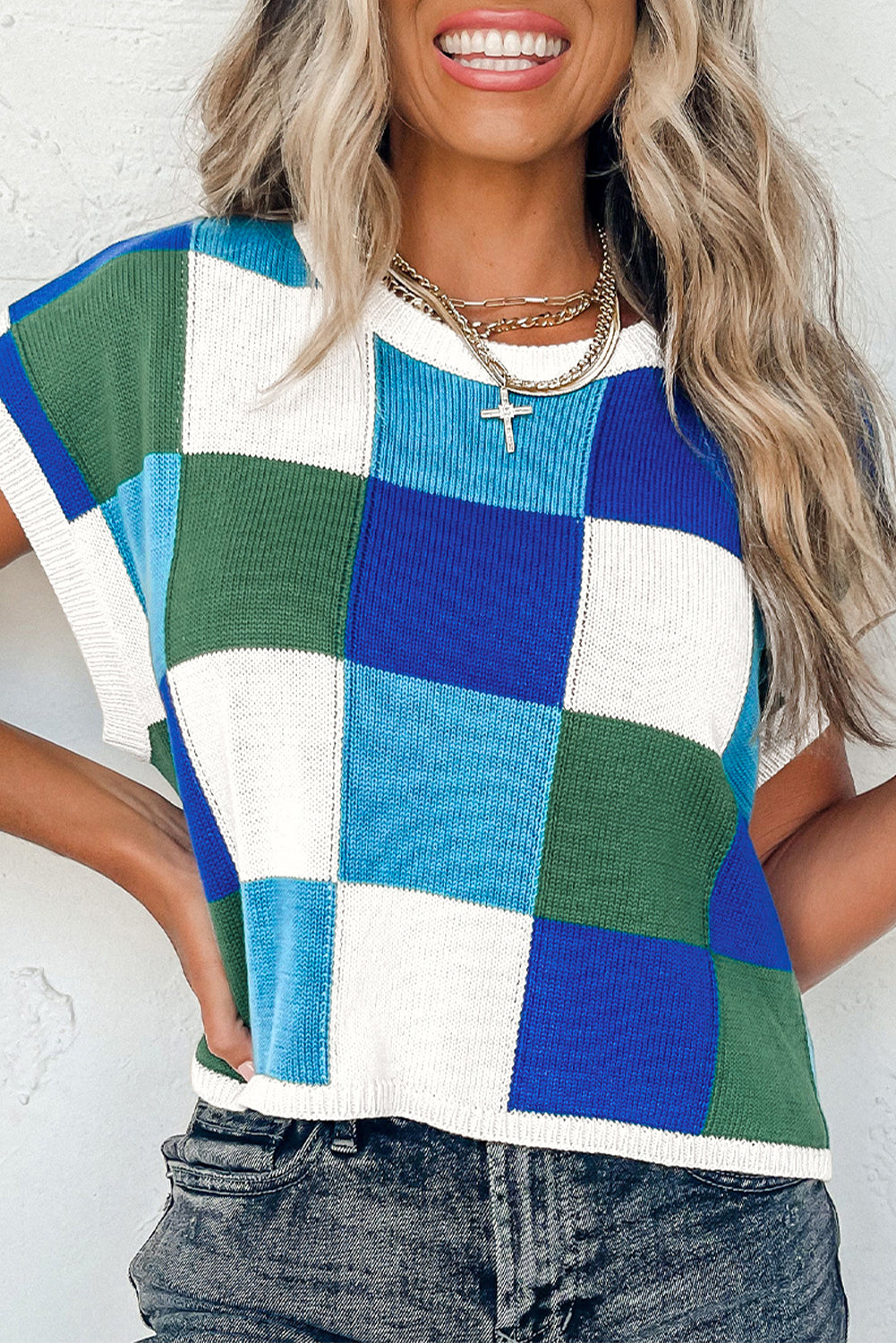 Colour Blocks Cap Sleeve Sweater