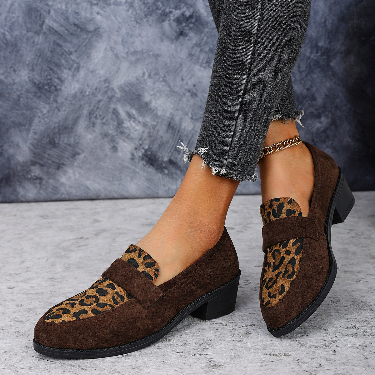 Leopard Print Slip-on Suede Shoes