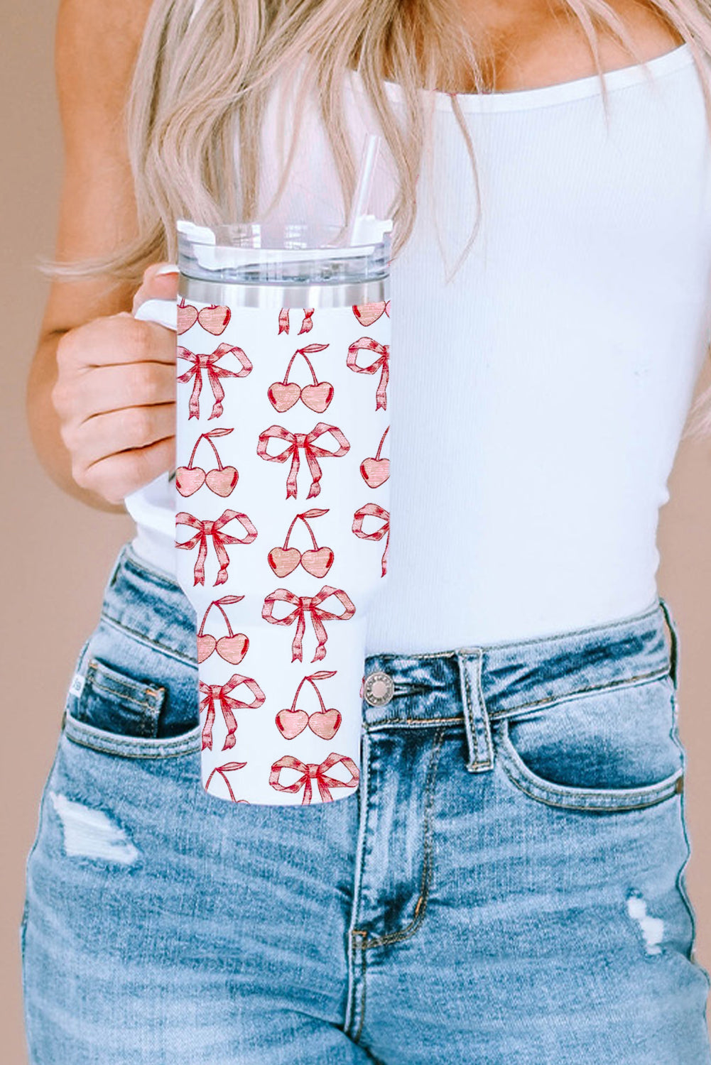 Bowknot Stylish Large Tumbler with Handle 40oz