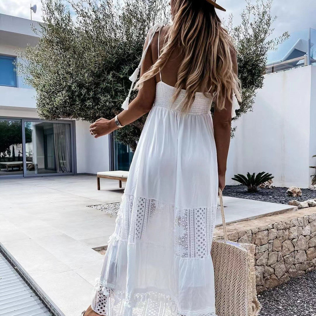Casual Lace Panel Sleeveless Long Dress