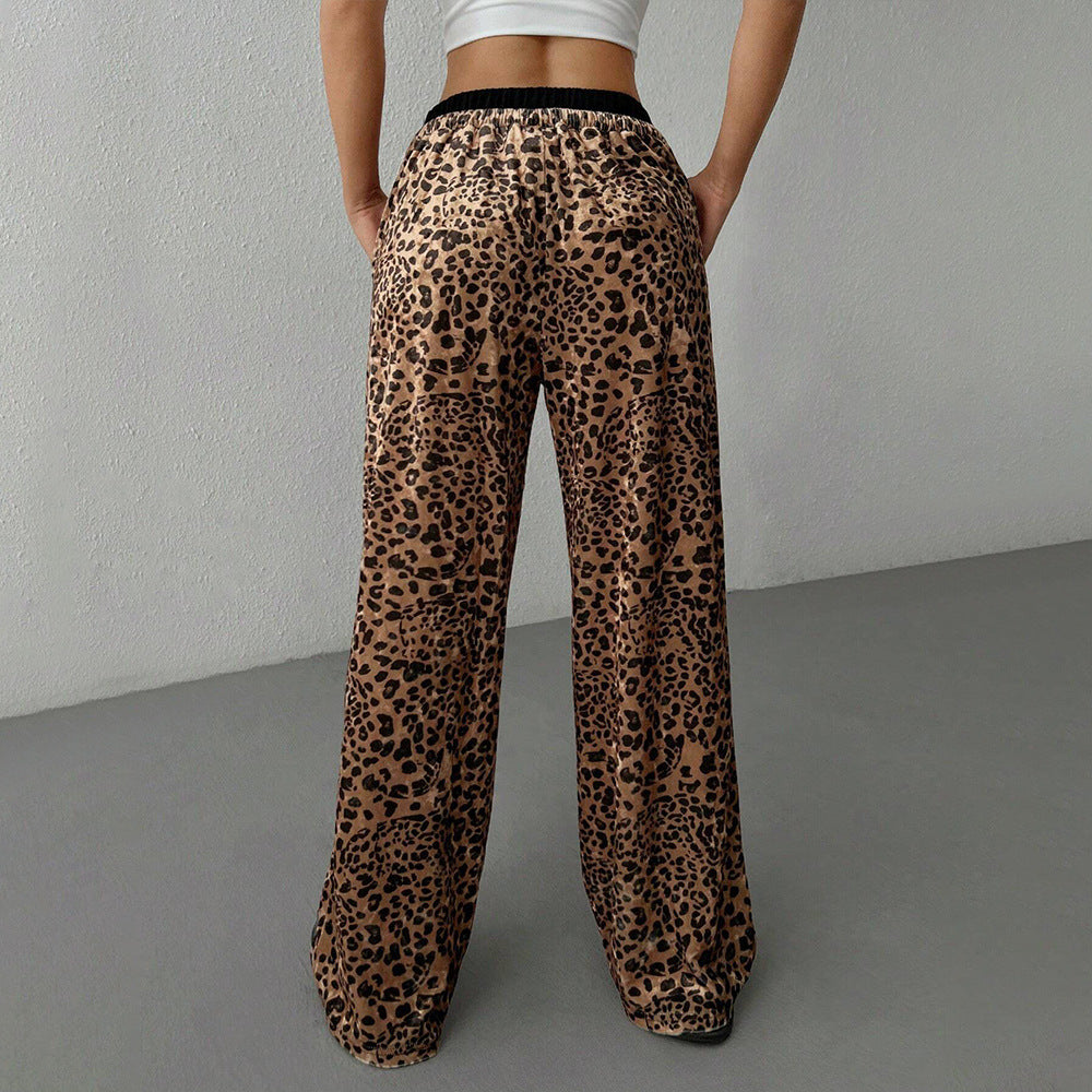 Casual Loose Drooping Leopard Print Trousers