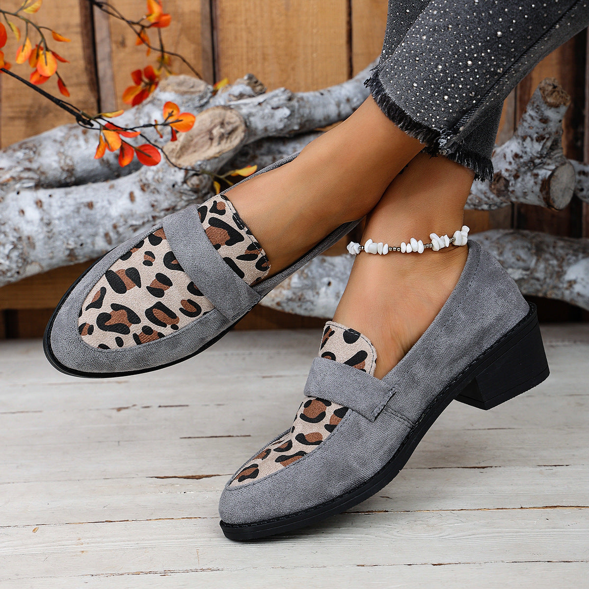 Leopard Print Slip-on Suede Shoes