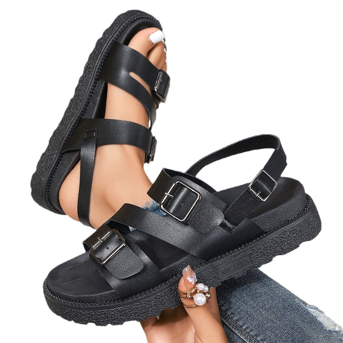 Buckled PU Sandals