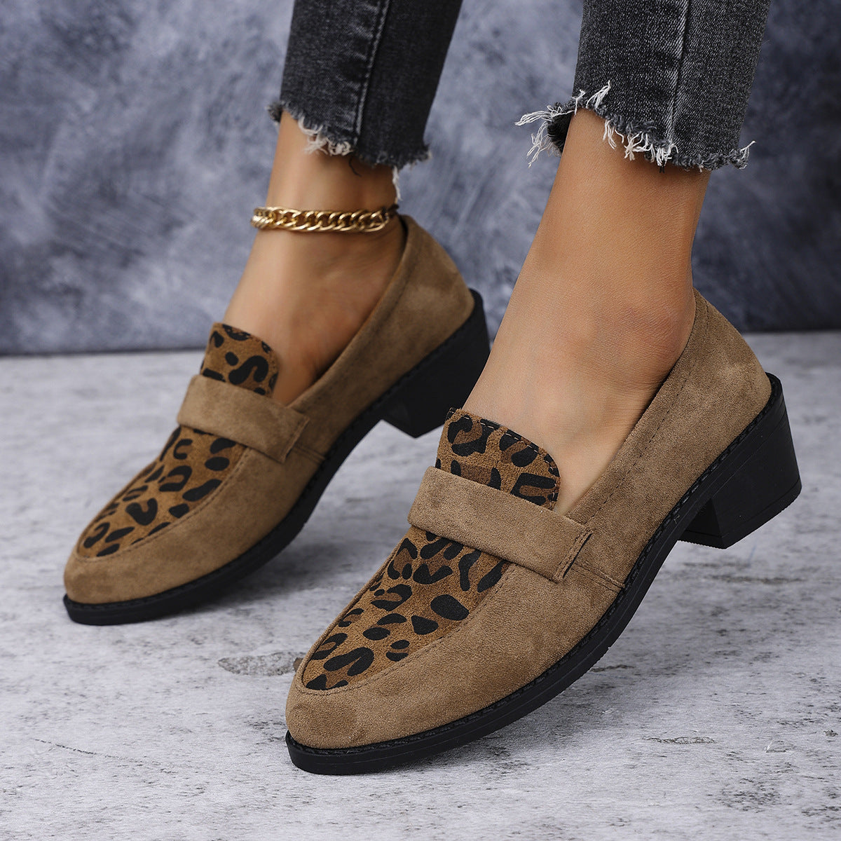 Leopard Print Slip-on Suede Shoes